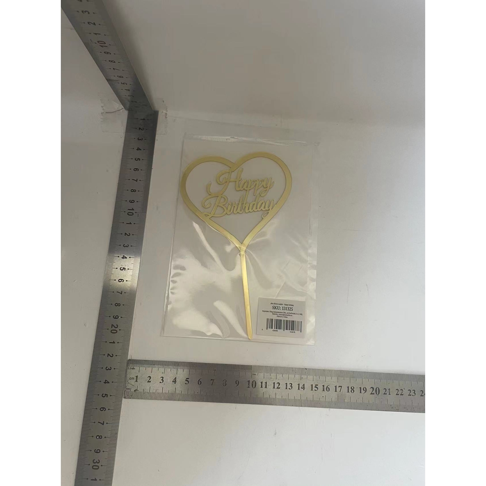 Decoratiune Topper pentru Tort, Model Inimioara Scris Happy Birthday, Tematica Aniversare, Auriu [1]