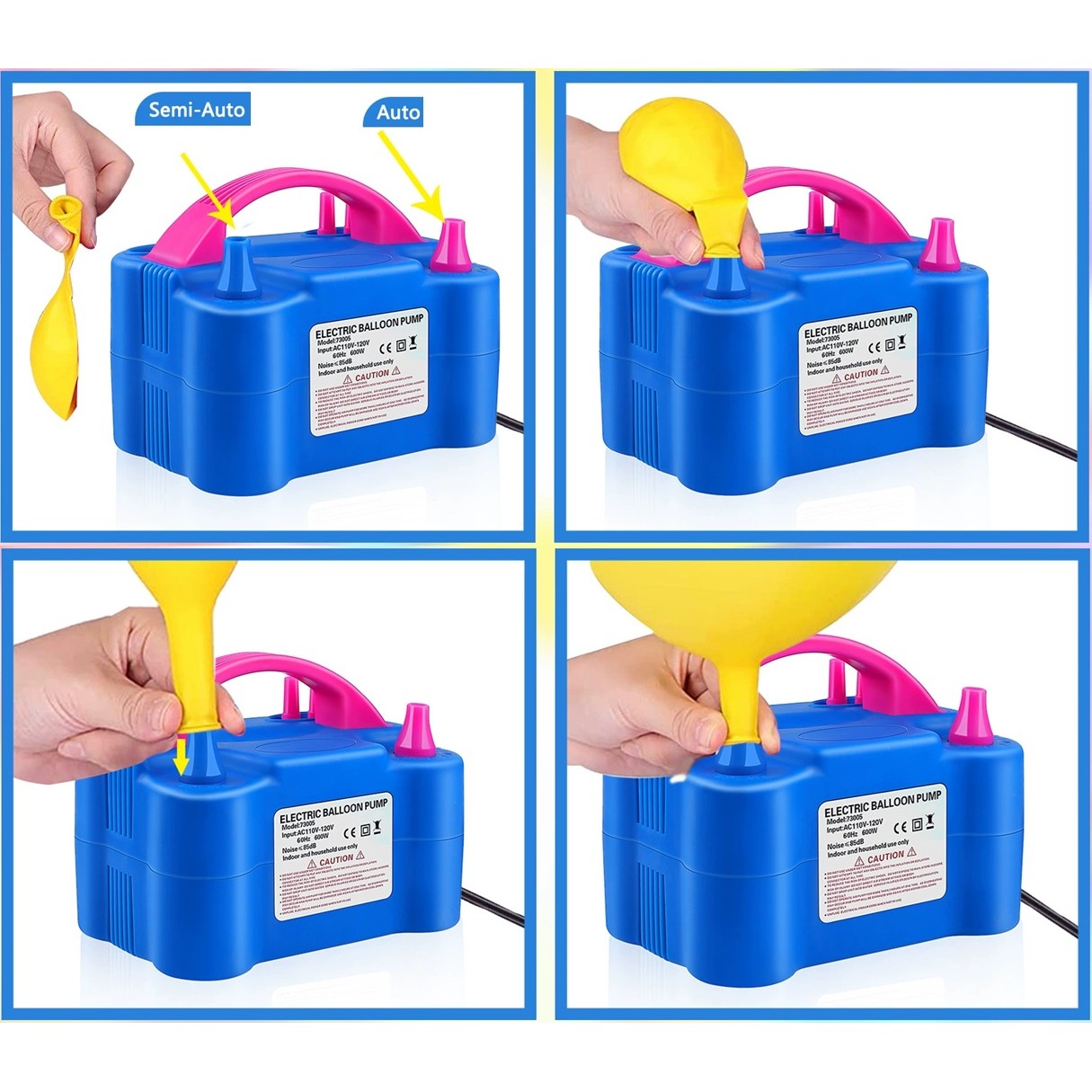 Pompa Electrica Pentru Umflat Baloane, 600 W, Doua Capete de Umflat, din Plastic, 19.5 x 14 x 13 cm, Albastru/Roz [3]