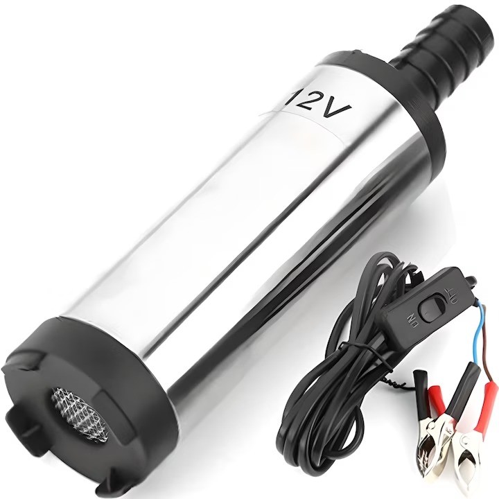 Accesorii Auto - Pompa Electrica Transfer Motorina, Pompa Submersibila, din Otel Inoxidabil, DC 12 V, 12.3 x 3.4 cm, 12L/min, Argintiu