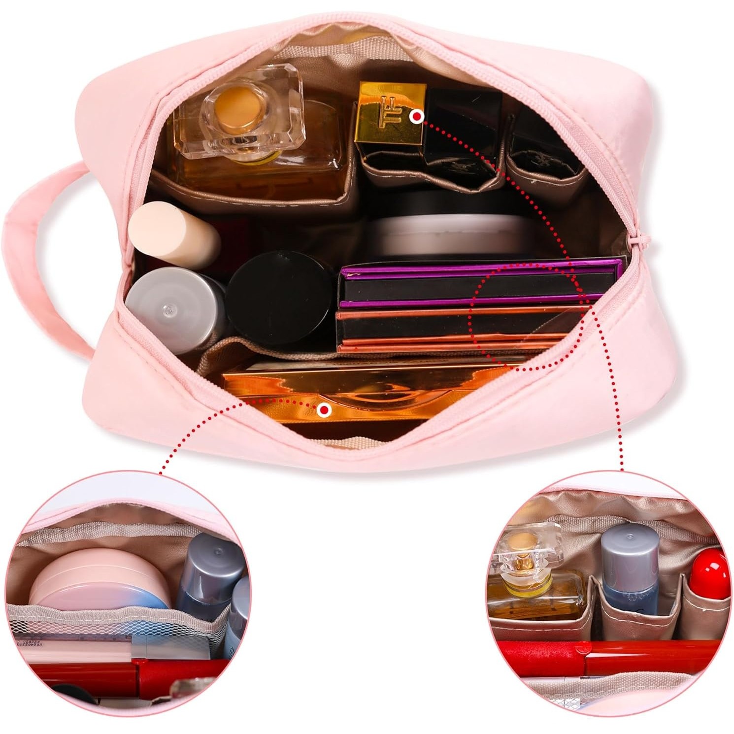 Portfard, cu Maner, Material Impermeabil, pentru Cosmetice, 16 x 11 x 7 cm, Roz [2]