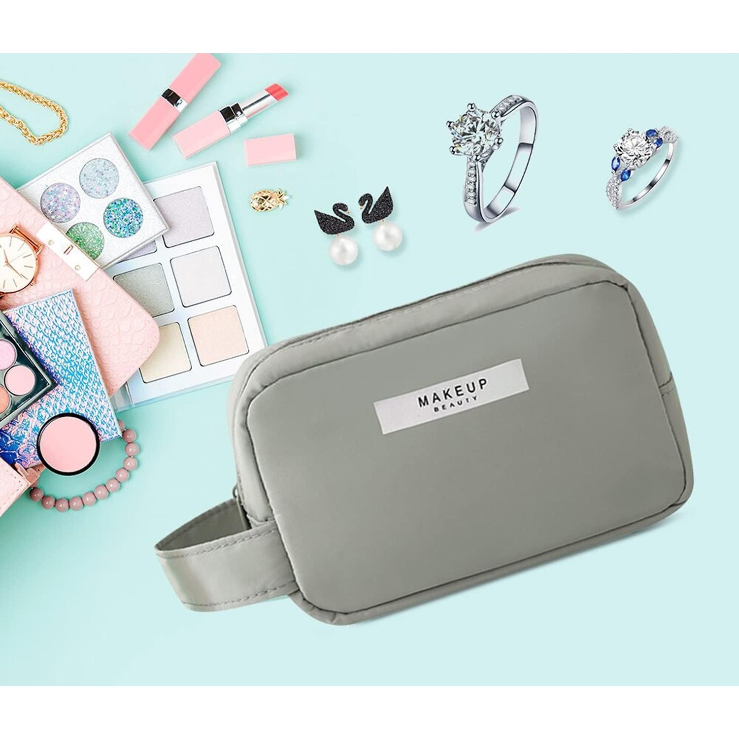 Portfard, cu Maner, Material Impermeabil, pentru Cosmetice, 16 x 11 x 7 cm, Verde [1]