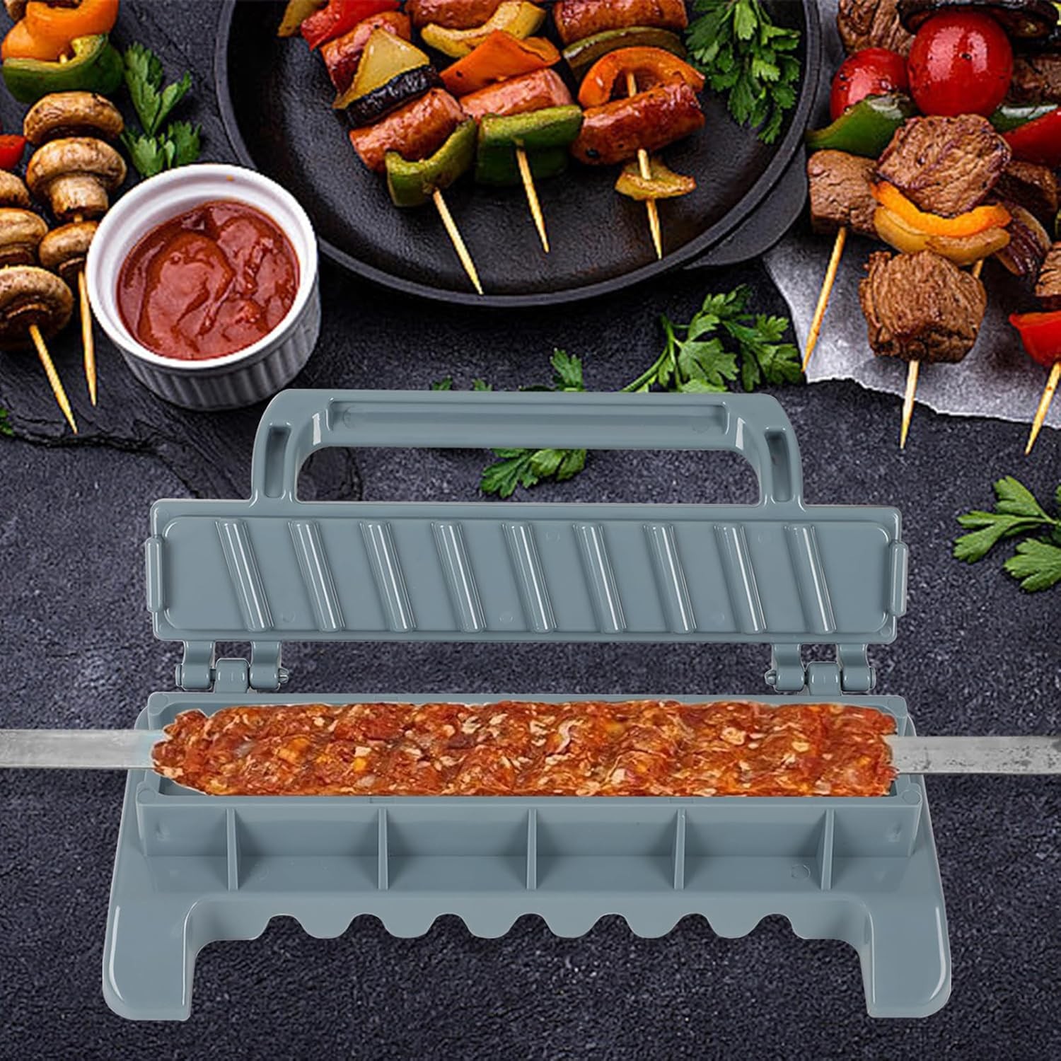 Presa pentru Carne, pentru Kebab, cu Maner, din ABS, 29 x 7.5 x 2.6 cm, Gri [3]