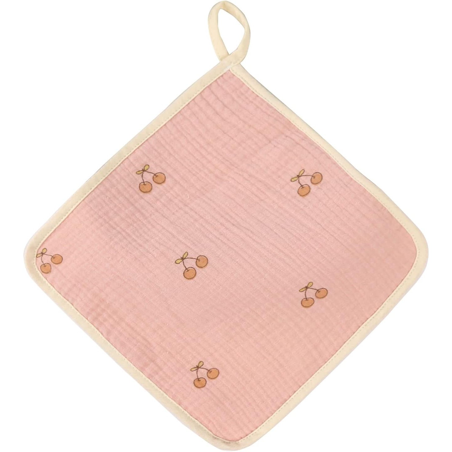 Articole Diverse copii - Prosop Absorbant, din Bumbac, 25 x 25 cm, Model Cirese, cu Agatatoare, Roz