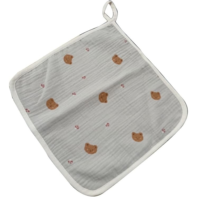 Prosop Absorbant, din Bumbac, 25 x 25 cm, Model Ursuleti, cu Agatatoare, Crem [2]