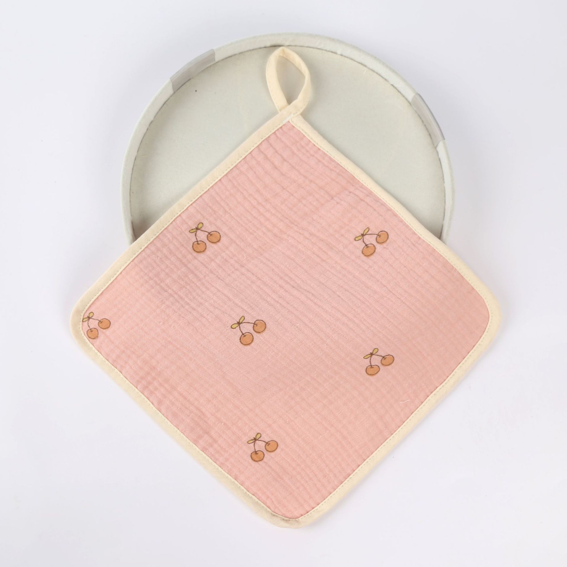 Prosop Absorbant, din Bumbac, 25 x 25 cm, Model Cirese, cu Agatatoare, Roz [1]