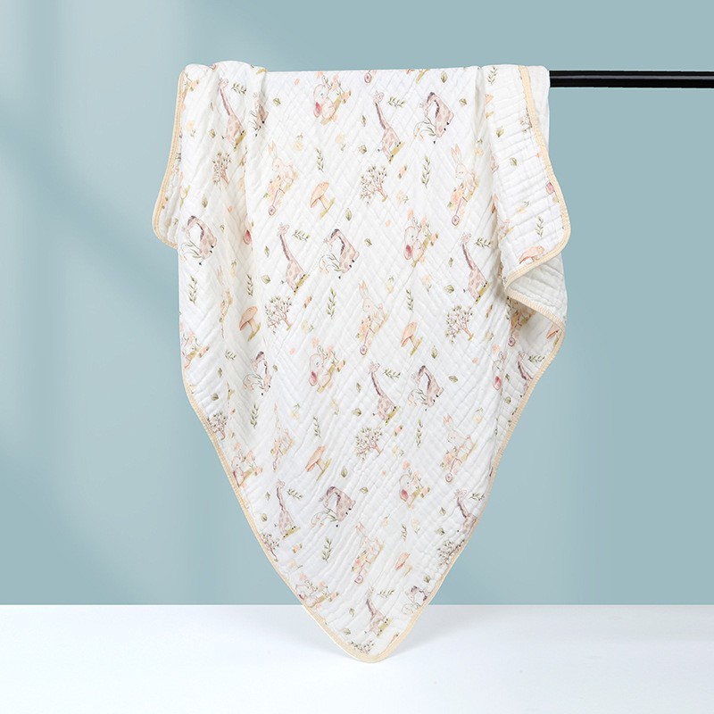 Articole pentru baie - Prosop de baie din bumbac si tifon pentru Bebelusi, cu Sase Straturi, pentru Copii, 110x110 cm, Model Girafe, Bej Galben