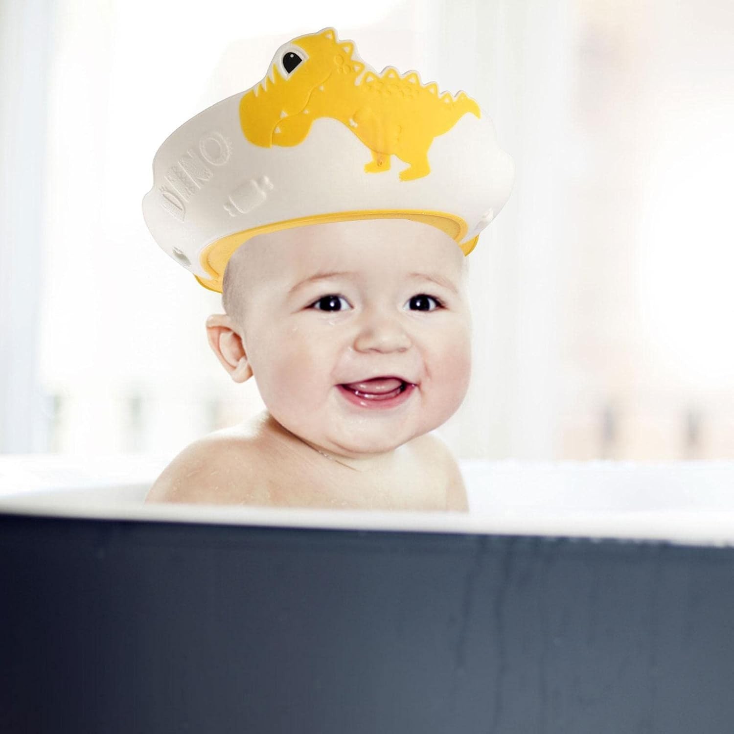 Viziera de Protectie Baie Pentru Copii, Fippy, Model Dinozaur, Dimensiune ajustabila, Durabil, Usor de curatat, Impotriva Samponului, pentru Ochi si Urechi, TPE+PP, 22x21 cm, Galben [6]
