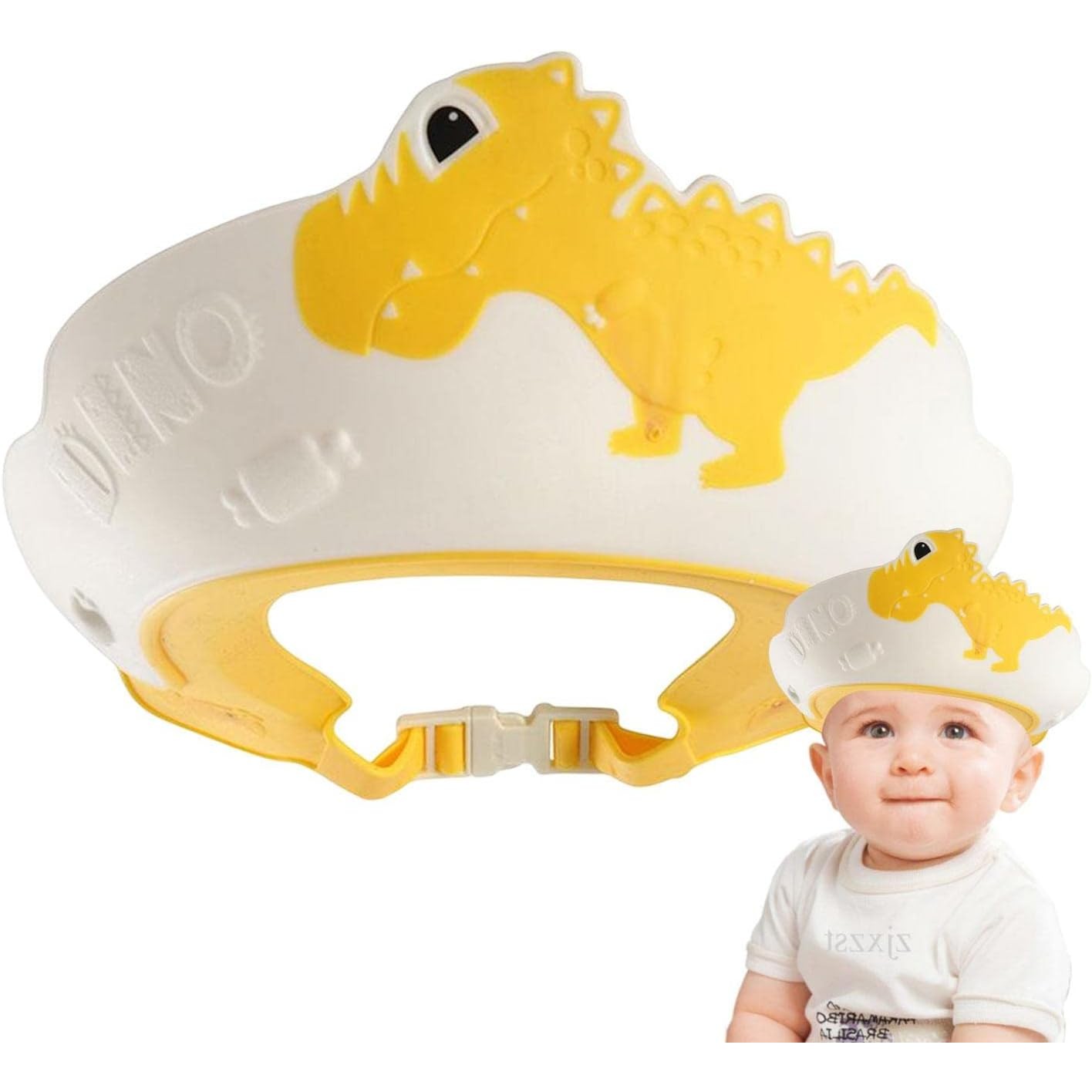 Viziera de Protectie Baie Pentru Copii, Fippy, Model Dinozaur, Dimensiune ajustabila, Durabil, Usor de curatat, Impotriva Samponului, pentru Ochi si Urechi, TPE+PP, 22x21 cm, Galben [4]