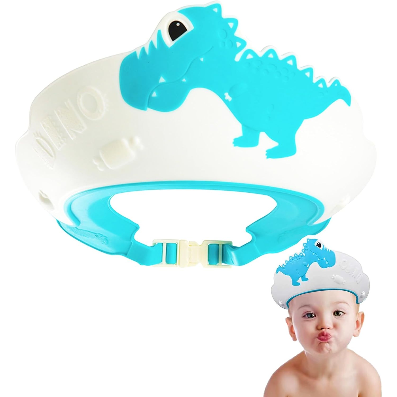 Viziera de Protectie Baie Pentru Copii, Fippy, Model Dinozaur, Dimensiune ajustabila, Durabil, Usor de curatat, Impotriva Samponului, pentru Ochi si Urechi, TPE+PP, 22x21 cm, Albastru [13]