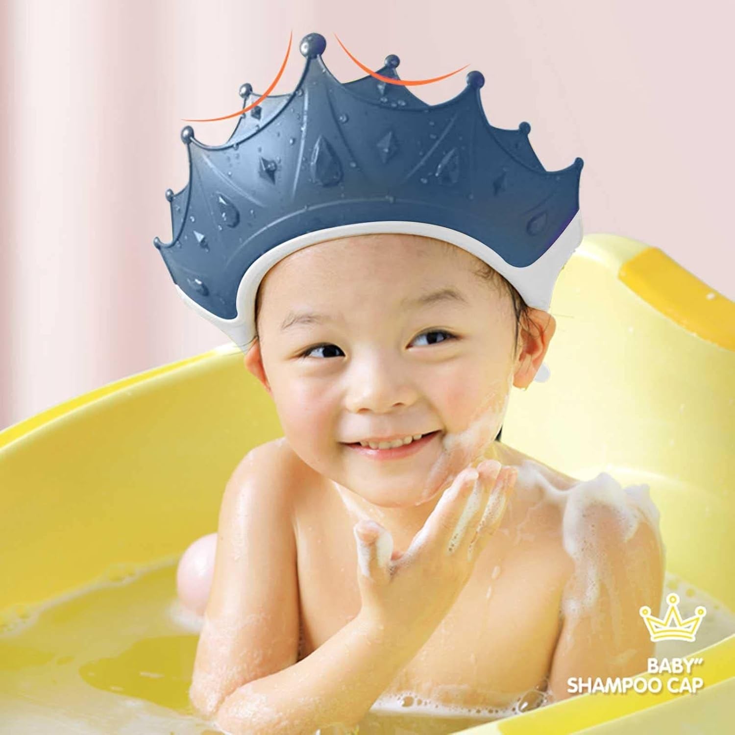 Viziera de Protectie Baie Pentru Copii, Fippy, Model Coroana, Dimensiune ajustabila, Durabil, Usor de curatat, Impotriva Samponului, pentru Ochi si Urechi, TPE+PP, 15x13 cm, Albastru Inchis [7]