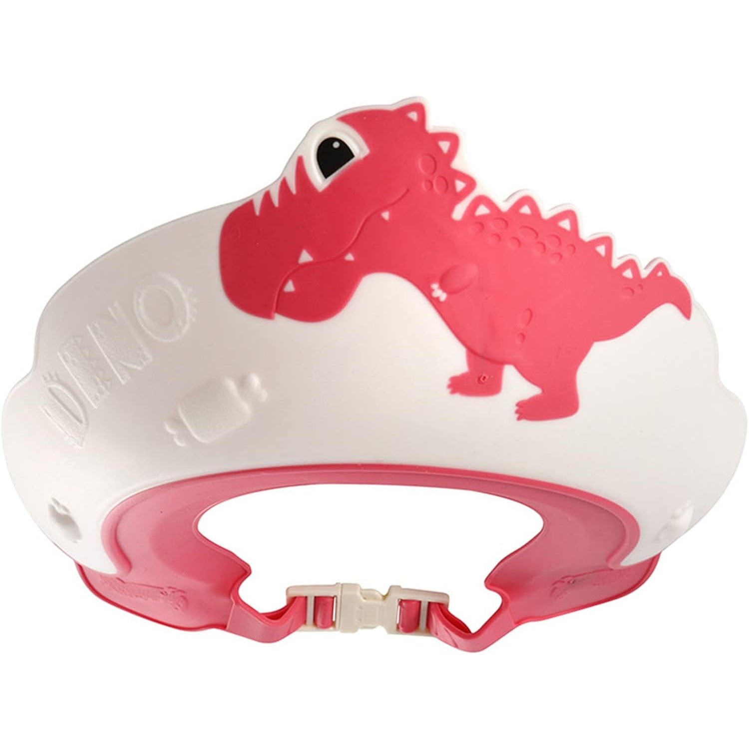 Articole pentru baie - Viziera de Protectie Baie Pentru Copii, Fippy, Model Dinozaur, Dimensiune ajustabila, Durabil, Usor de curatat, Impotriva Samponului, pentru Ochi si Urechi, TPE+PP, 22x21 cm, Rosu