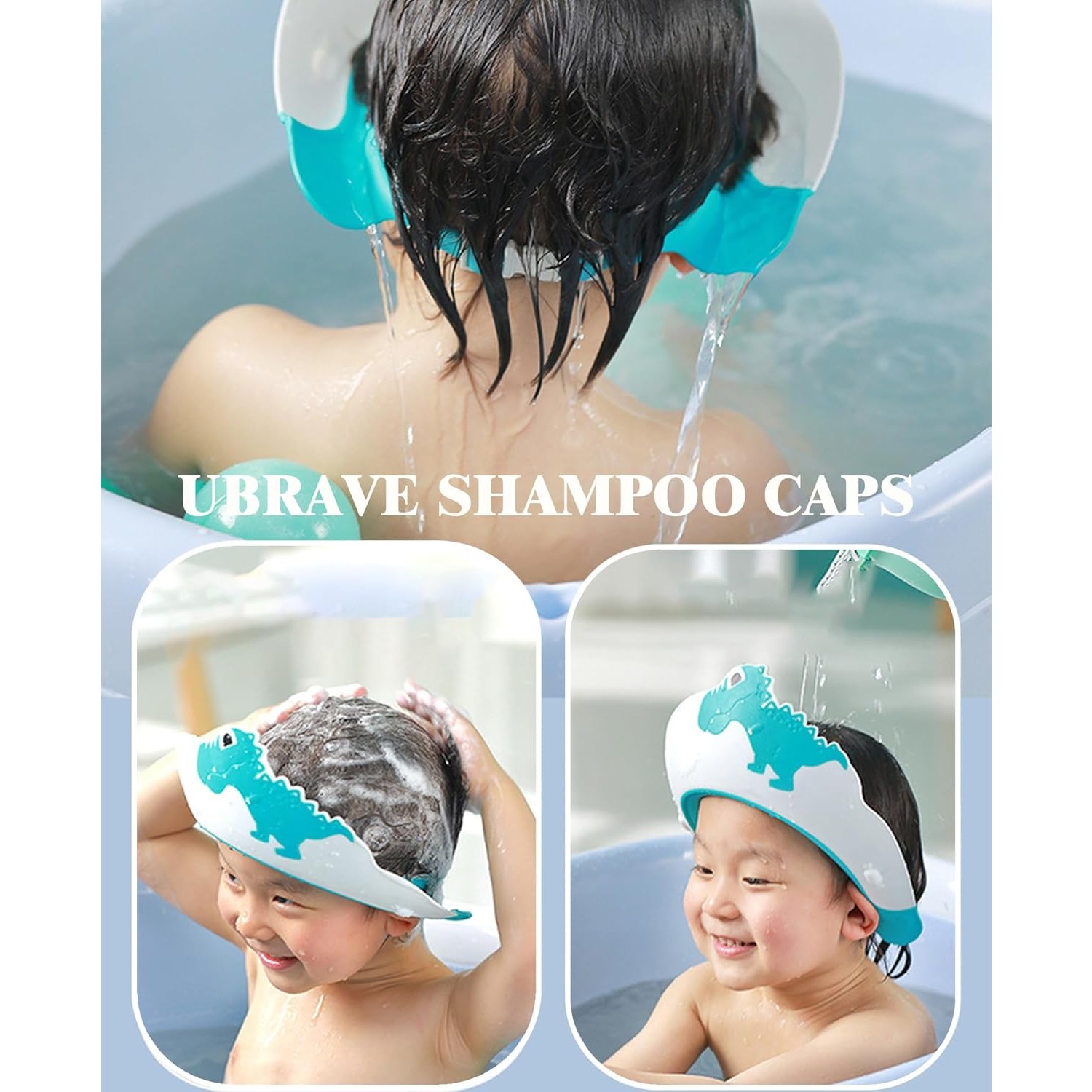 Viziera de Protectie Baie Pentru Copii, Fippy, Model Dinozaur, Dimensiune ajustabila, Durabil, Usor de curatat, Impotriva Samponului, pentru Ochi si Urechi, TPE+PP, 22x21 cm, Albastru [12]