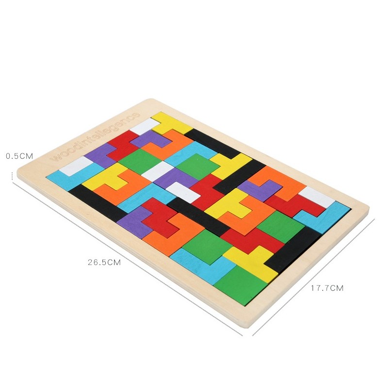 Puzzle Montessori, din Lemn, Tip Tetris, +36 Luni, Forme Neregulate, 40 Piese, 26.5 x 17.7 cm, Multicolor [6]