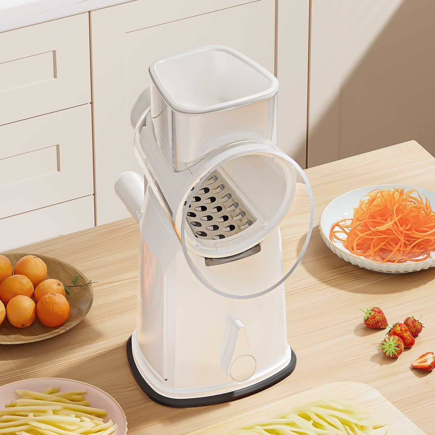 Razatoare Manuala, Rotativa cu Manivela, 10 Lame Interschimbabile, Anti-Stropire, 27 x 13 x 13 cm, Alb [4]