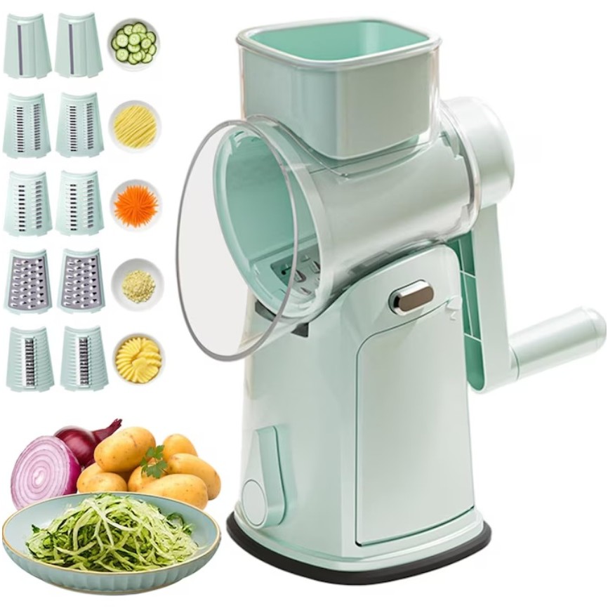 Razatoare Manuala, Rotativa cu Manivela, 10 Lame Interschimbabile, Anti-Stropire, 27 x 13 x 13 cm, Turcoaz [1]