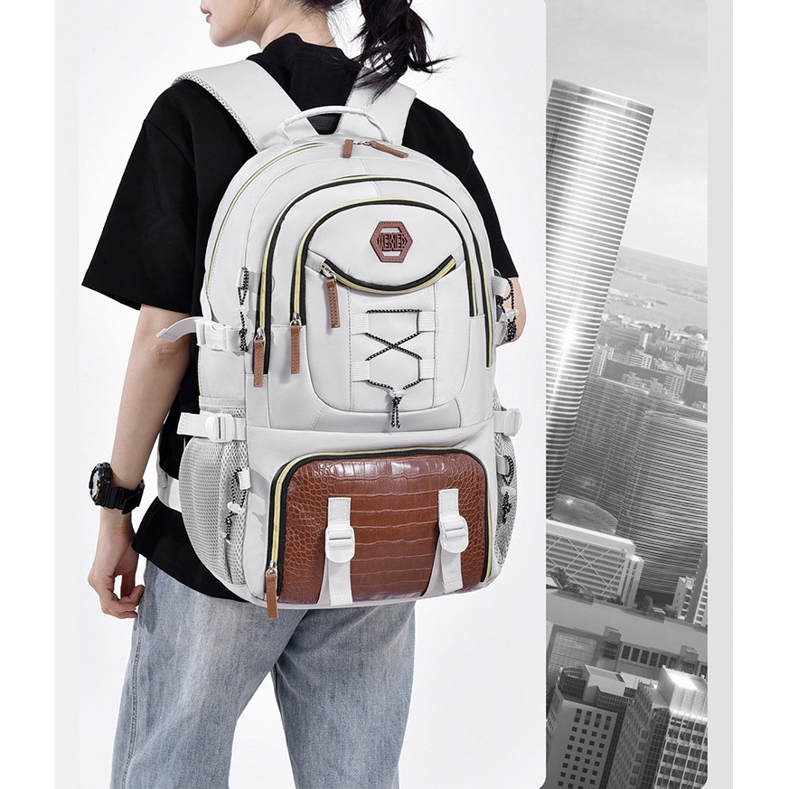 Rucsac Multifunctional pentru Calatorie, pentru Alpinism, Voiaj, Drumetii, din Panza Oxford, 34x16x52 cm, Alb [3]