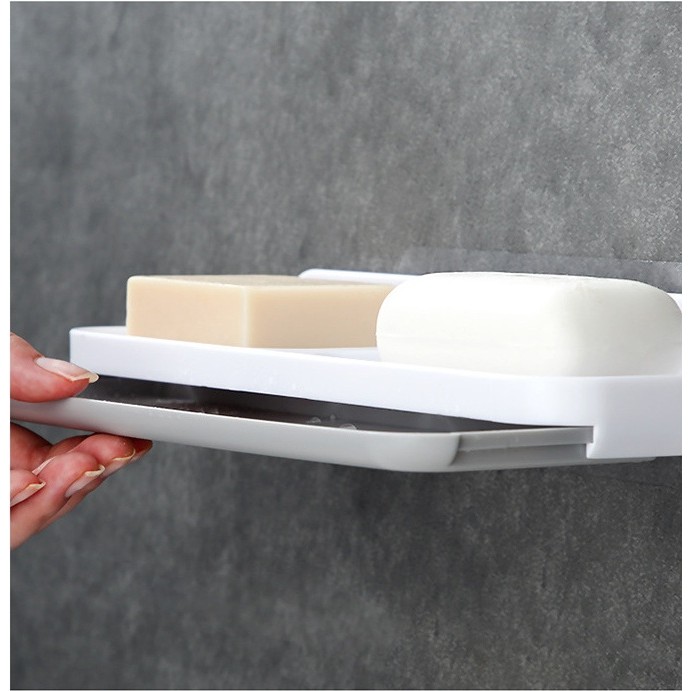 Savoniera Dubla, de Perete, cu Compartiment de Scurgere, Montare prin Lipire, 26 x 8 x 4 cm, Alb/Gri [7]