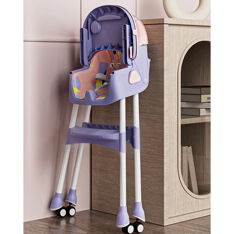 Scaun de Masa pe Roti pentru Copii, 2 Tavite si Husa Detasabile, Multifunc?ional, Stabil, Centura de Siguranta, Spatar Reglabil Moale, Balansoar, Cos de Depozitare, de la 6 Luni, Mov [5]