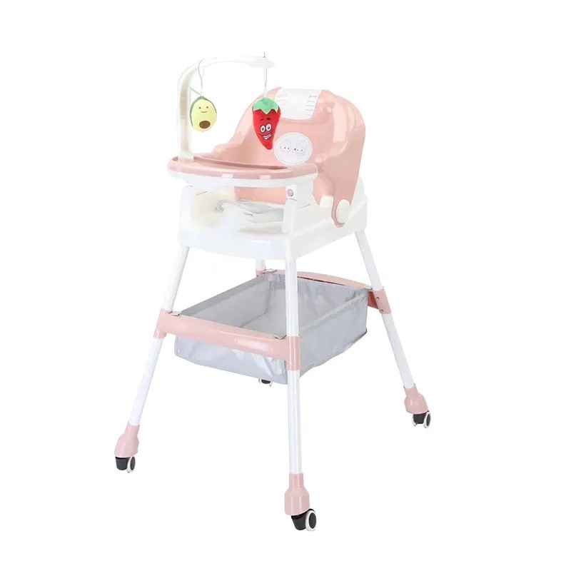 Scaun de Masa pentru Copii, Multifunctional, Pliabil, cu Roti, Cos de Depozitare, din Plastic, Centura de Siguranta, Suport de Agatat Jucarii, 110 x 60 x 70 cm, Roz [3]