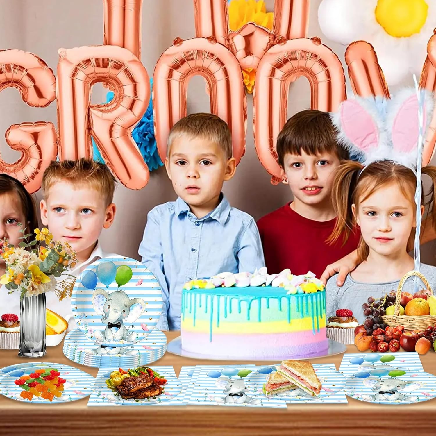 Set 10 Pahare, Imprimeu Elefant, din Carton, 7.5 x 8.5 cm, Albastru [3]