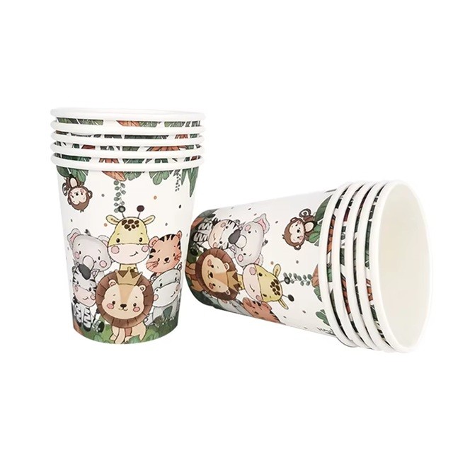 Set 10 Pahare, Imprimeu Jungle, din Carton, 7 x 8.5 cm, Verde [1]