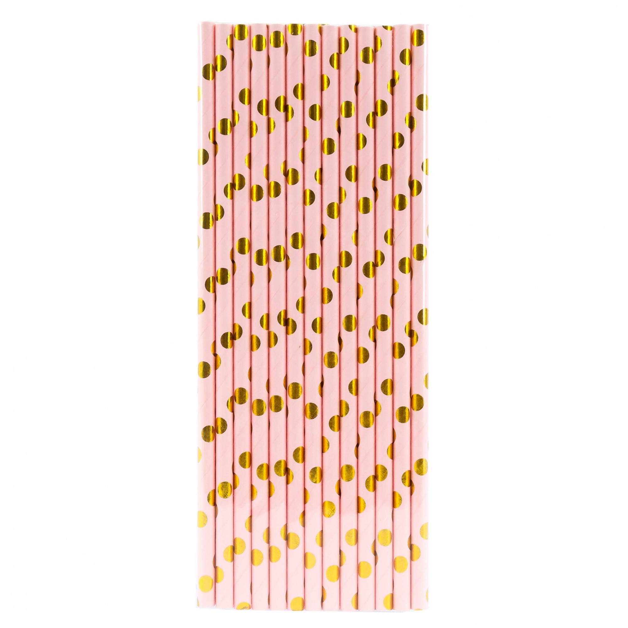 Articole Servire Masa - Set 10 Paie, din Hartie, 19.5 cm, Model cu Buline Aurii, Roz