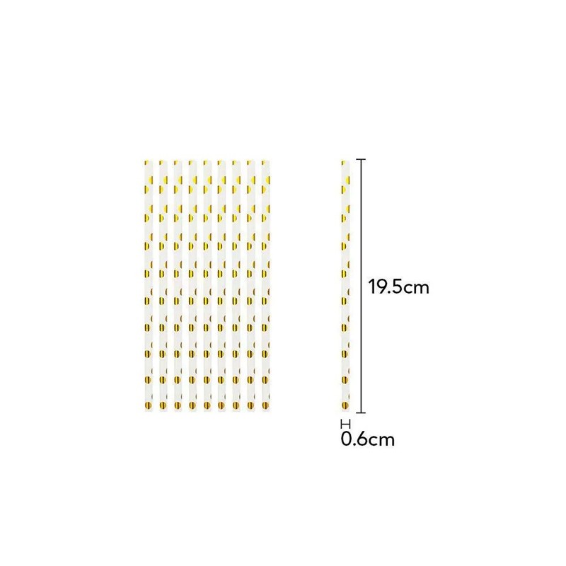 Set 10 Paie, din Hartie, 19.5 cm, Model cu Buline Aurii, Alb [3]