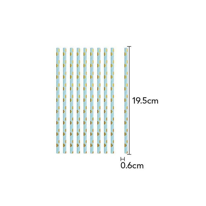 Set 10 Paie, din Hartie, 19.5 cm, Model cu Buline Aurii, Albastru [3]