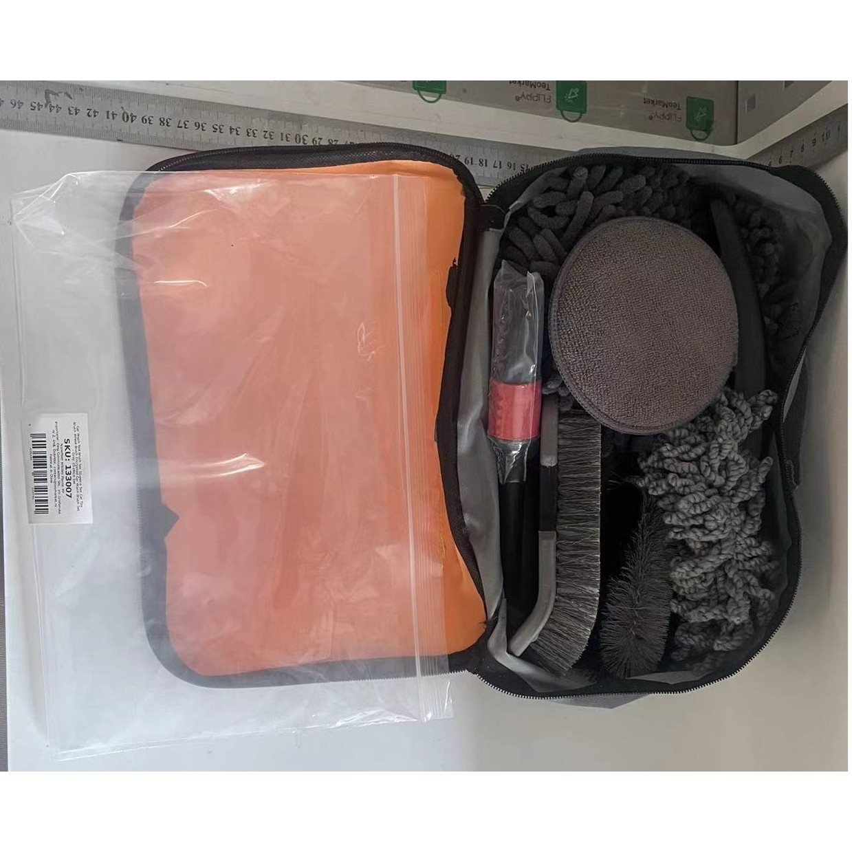 Set 10 Piese pentru Spalat Auto, din Plastic si Microfibra, Perii si Lavete, Model C, Gri [6]