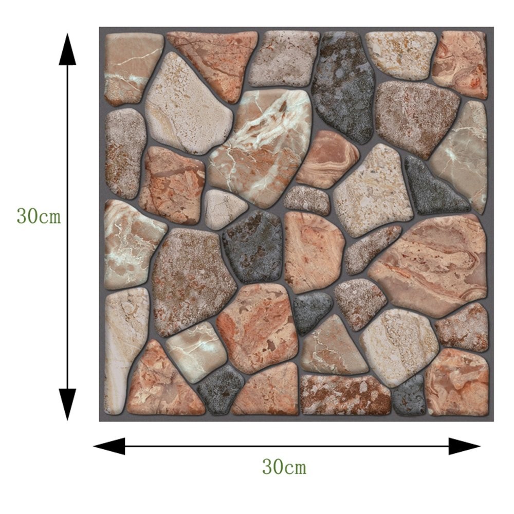 Set 10 Placi Tapet 3D, 30 x 30 cm, din PVC, Tip Piatra, Suprafata acoperita 0.9 mp, Autoadeziv, Caramiziu [3]