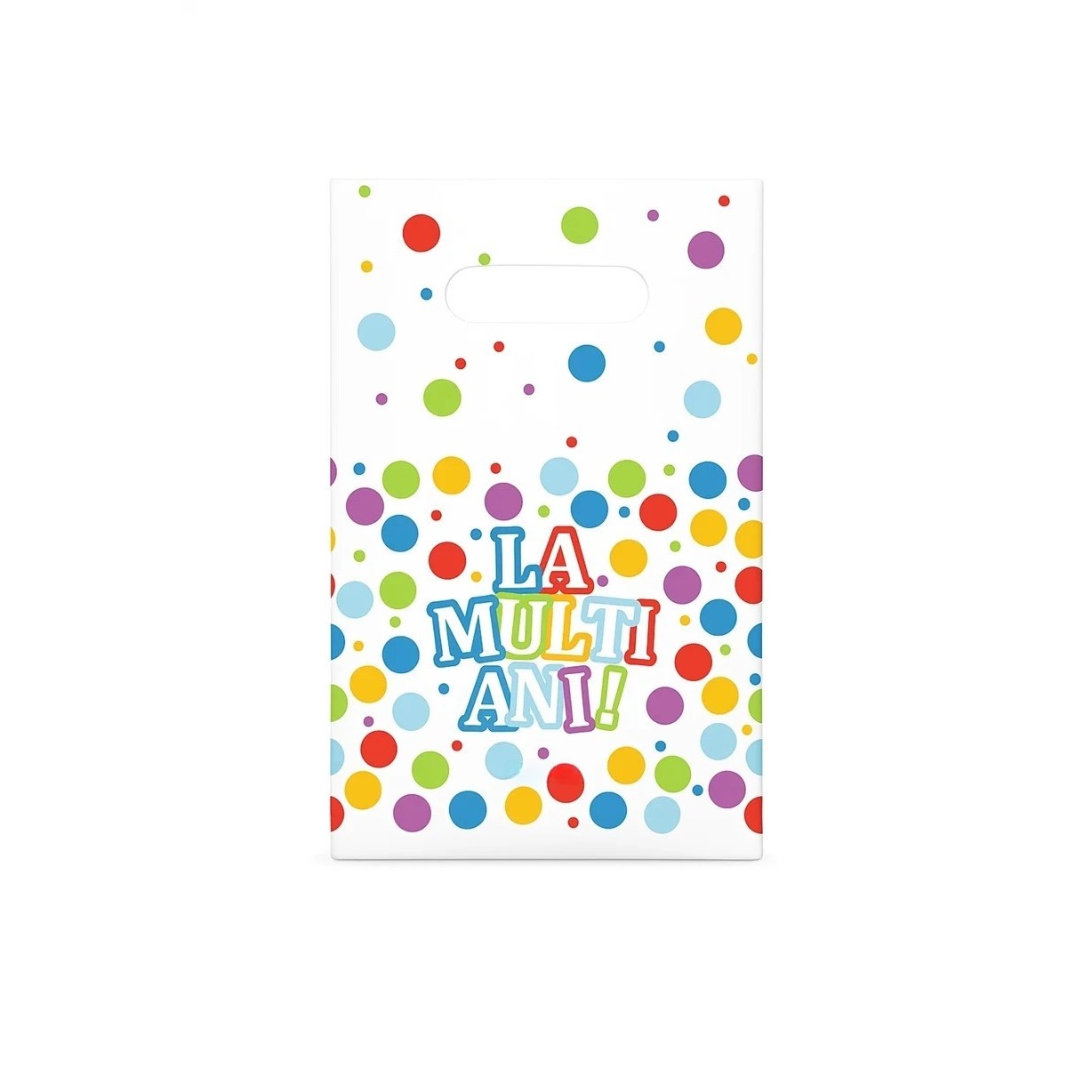 Accesorii Petrecere - Set 10 Pungi de Cadou, Colectia LA MULTI ANI, 16.5 x 25 cm, din Plastic, Multicolor