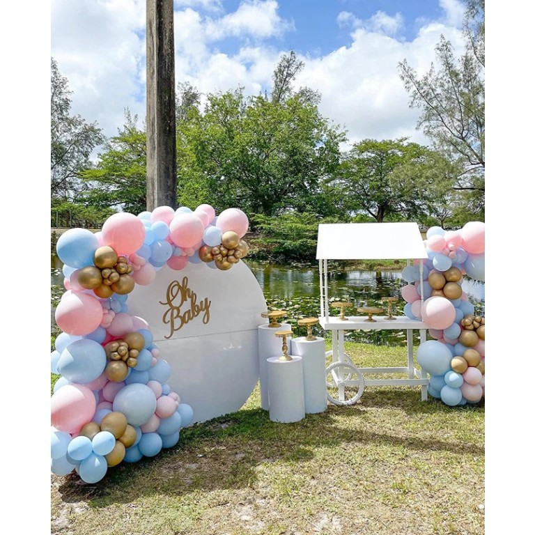 Baloane decorative pentru BABY SHOWER, Arcada Set 106 baloane din latex, Model Petrecere, Baloane Party, 12 cm, 30 cm, 45 cm, Roz, Albastru, Gold [2]