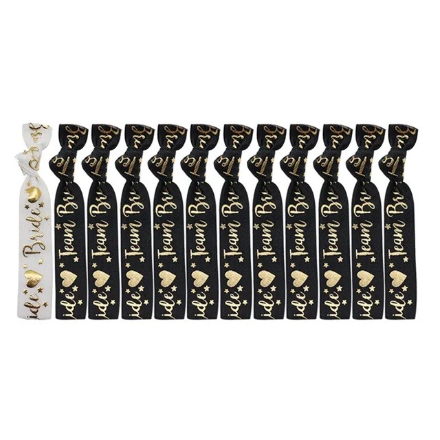 Set 11 Bratari, pentru Petrecerea Burlacitelor, din Panza, Marime Universala, Alb/Negru [5]