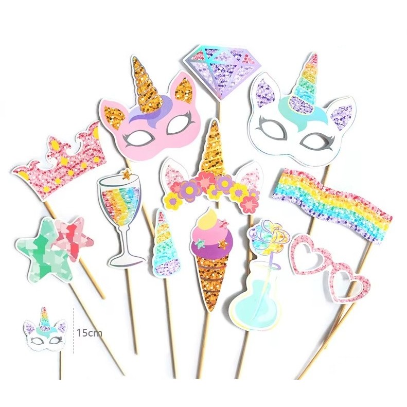 Accesorii Petrecere - Set 12 Accesorii pentru Petrecere, Props pentru Photo Corner, Tema Aniversare Copii, Multicolor