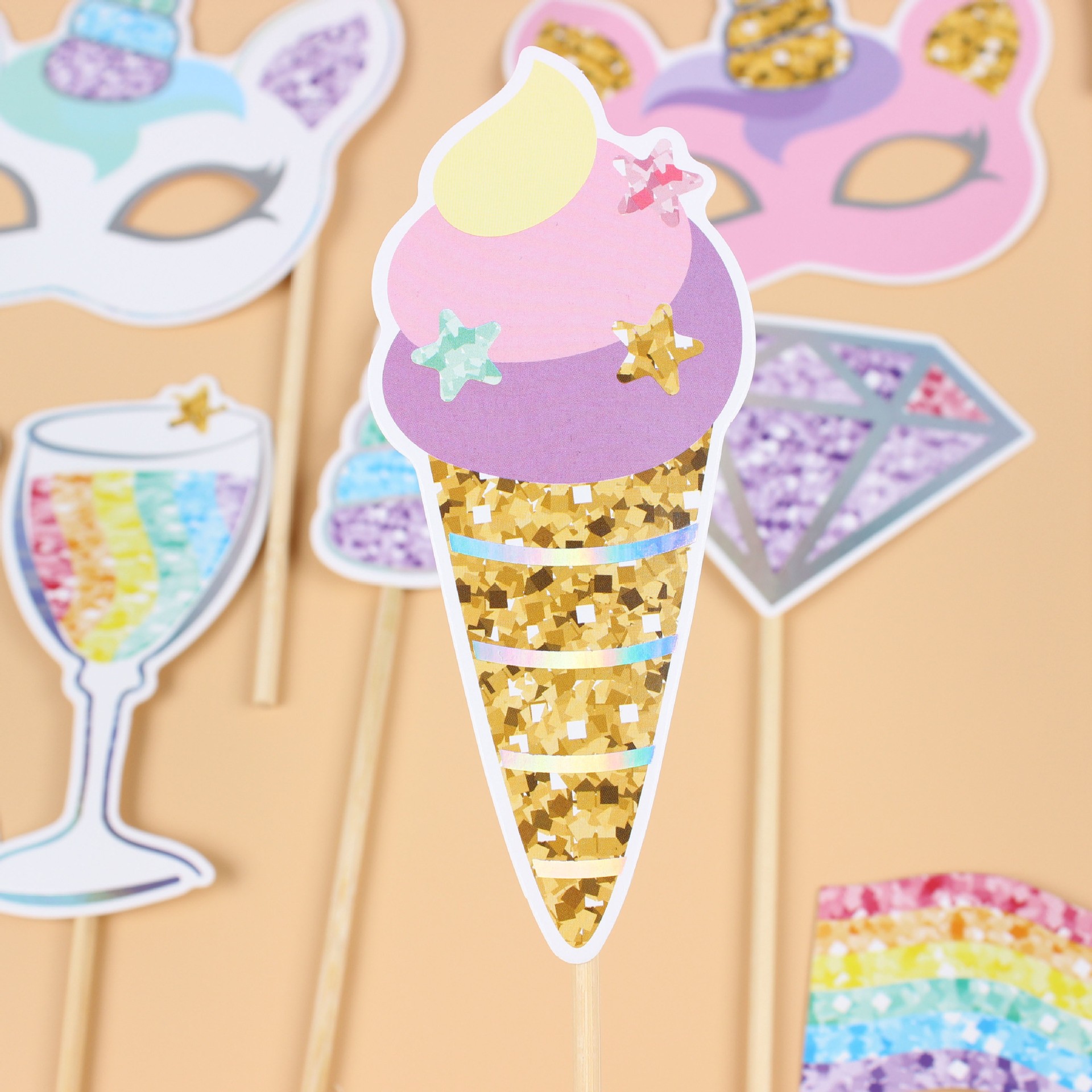 Set 12 Accesorii pentru Petrecere, Props pentru Photo Corner, Tema Aniversare Copii, Multicolor [1]