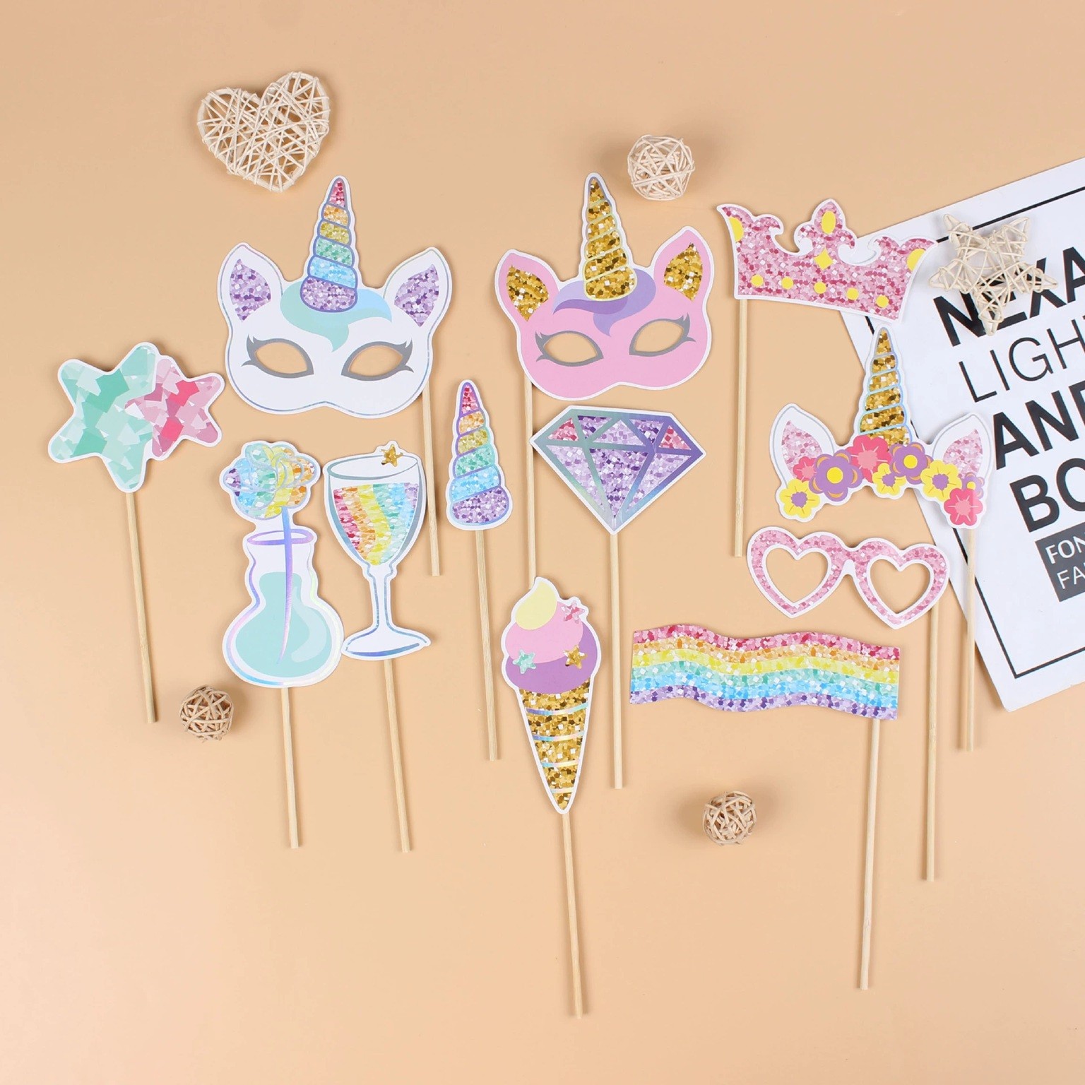 Set 12 Accesorii pentru Petrecere, Props pentru Photo Corner, Tema Aniversare Copii, Multicolor [4]