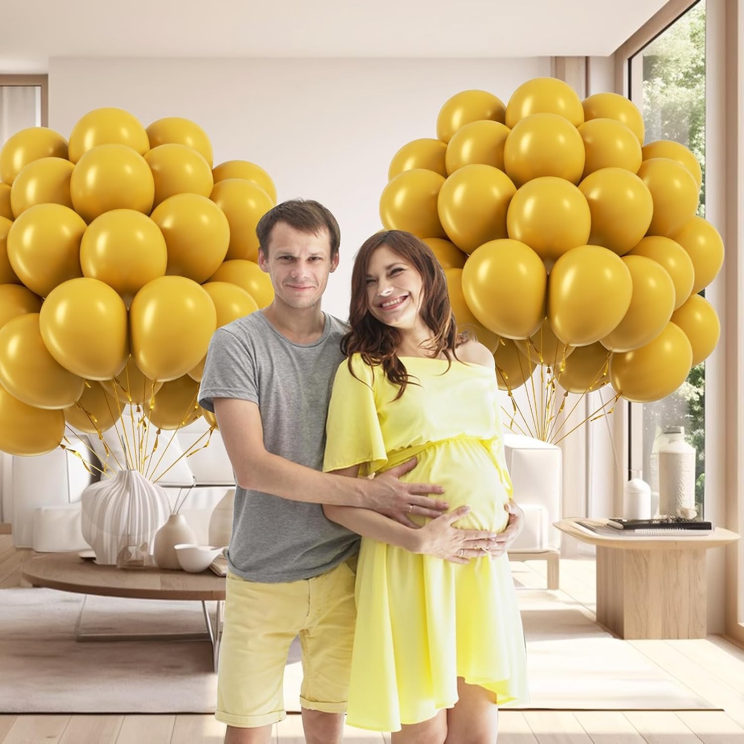 Set 12 Baloane, din Latex Standard, 25 cm, Galben Mustar [2]