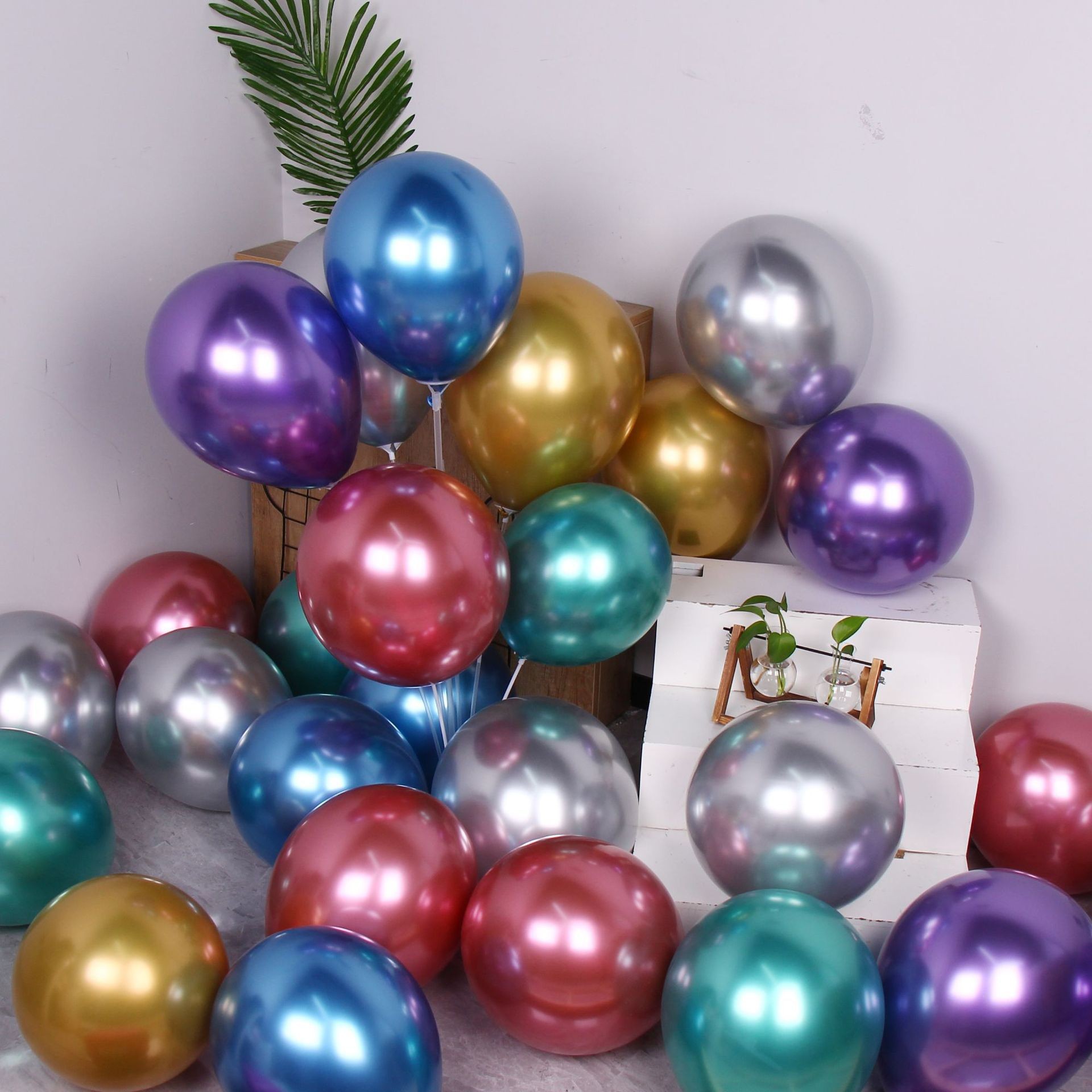 Set 12 Baloane, din Latex Chrome, 25 cm, Roz-Auriu [4]