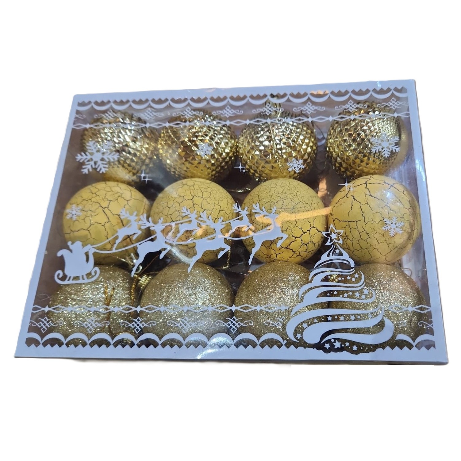 Globuri Brad - Set 12 Globuri de Craciun, pentru Brad, Model cu Glitter, Lucioase si Mate, Auriu