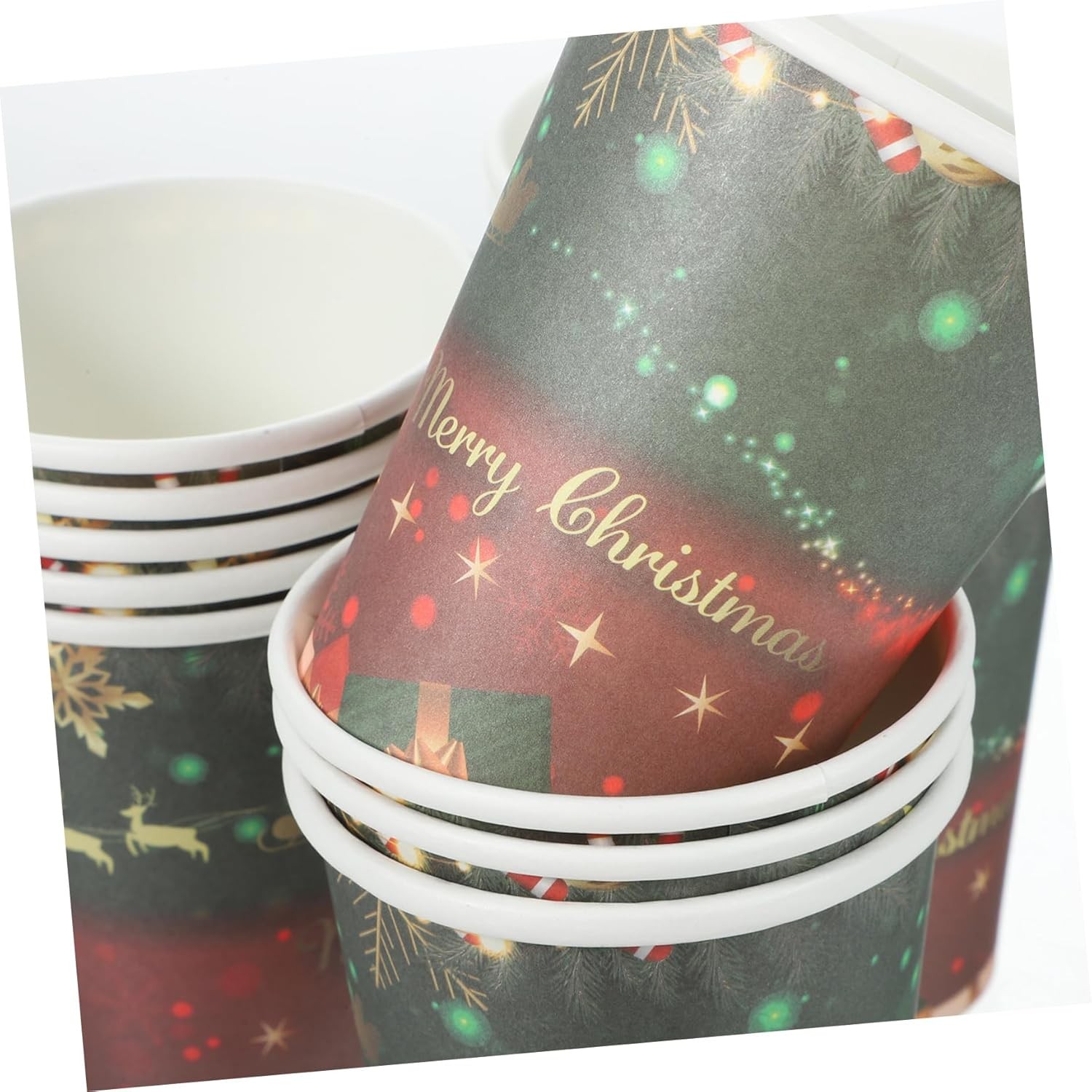 Set 16 Pahare de Unica Folosinta, Model Merry Christmas, Tematica de Craciun, 9.14 cm, Rosu Verde [2]