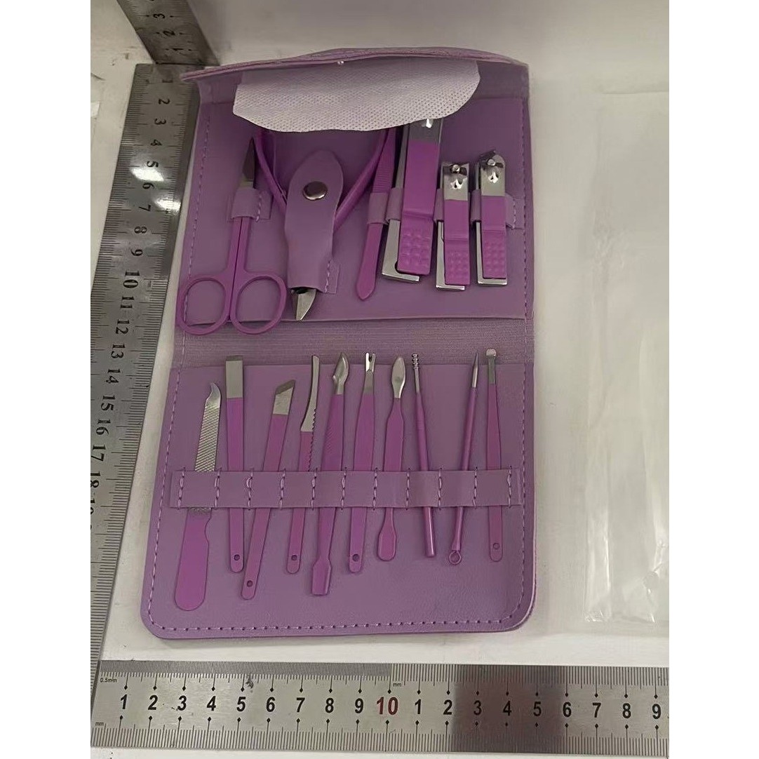 Set 16 Piese de Ingrijire Cosmetica, pentru Manichiura, Pedichiura, Fata, Geanta Organizatoare din Piele Ecologica Inclusa, Mov [4]