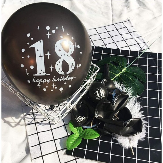 Set 18 Baloane Majorat, din Latex, Metalizate, Mesaj 18 Happy Birthday, 30 cm, cu Confetti, Auriu/Negru [2]