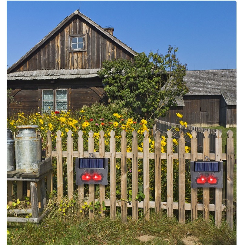 Set 2 Aparate Solare LED cu Ultrasunete, Repelent pentru Animale Mari si Mici, Lumina Rosie si Alba, Anti Rozatoare, Anti Insecte, Frecventa 9-36KHZ, 10.2 x 10.6 x 2.8 cm, Negru [3]