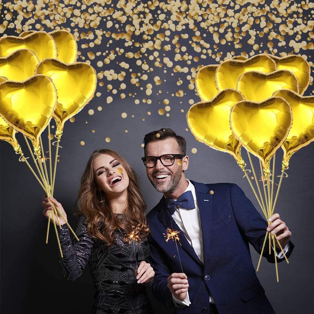 Set 2 Baloane din Folie Metalizata, Model Inimi, Tema Ziua Indragostitilor, 45 cm, Ambalaj Individual, Pai Inclus, Umflare cu Aer sau Heliu, Argintiu/Auriu [4]