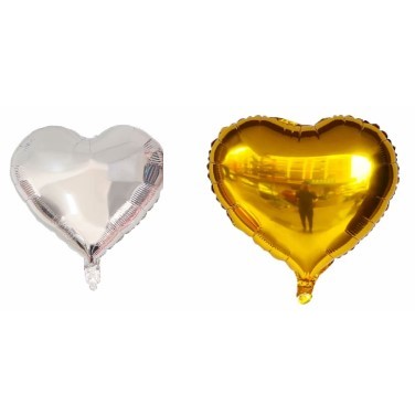 Set 2 Baloane din Folie Metalizata, Model Inimi, Tema Ziua Indragostitilor, 45 cm, Ambalaj Individual, Pai Inclus, Umflare cu Aer sau Heliu, Argintiu/Auriu [6]