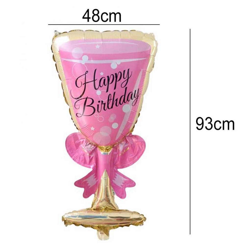Set 2 Baloane din Folie Metalizata, tematica Aniversare HAPPY BIRTHDAY, Figurine Model Sticla de Sampanie 50 x 108 cm si Pahar 48 x 93 cm, Roz [3]