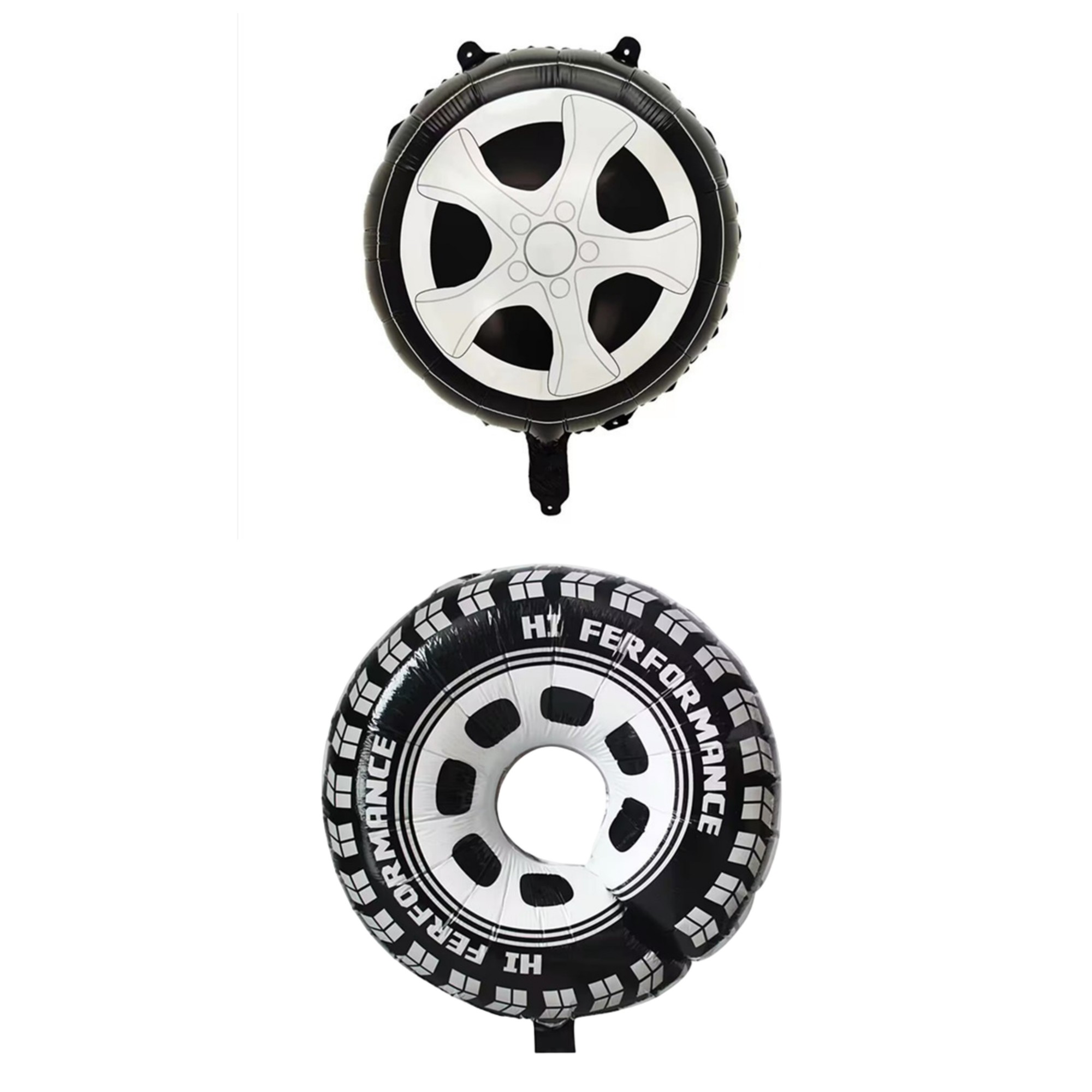 Figurine si Baloane 3D - Set 2 Baloane din Folie Metalizata, Figurine Roti, Model Masini, 75-80 cm cm, Ambalaj Individual, Pai Inclus, Umflare cu Aer sau Heliu, Negru