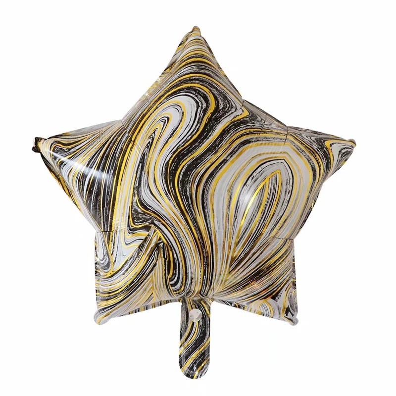 Set 2 Baloane din Folie Metalizata, Figurine Inima si Stea, Model Marmura, 45 cm, Ambalaj Individual, Pai Inclus, Umflare cu Aer sau Heliu, Bej [1]