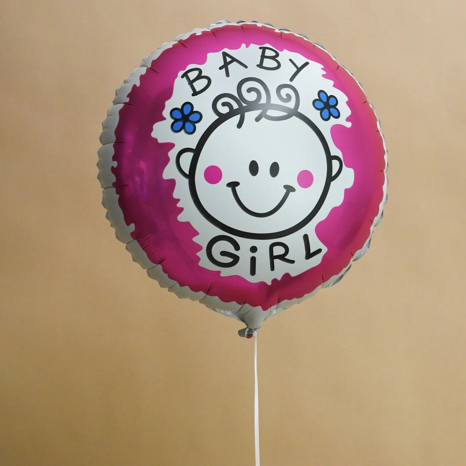 Set 2 Baloane din Folie Metalizata, Figurine Inima si Cerc, Tema Botez Fetita, 45 cm, Ambalaj Individual, Pai Inclus, Umflare cu Aer sau Heliu, Roz [4]