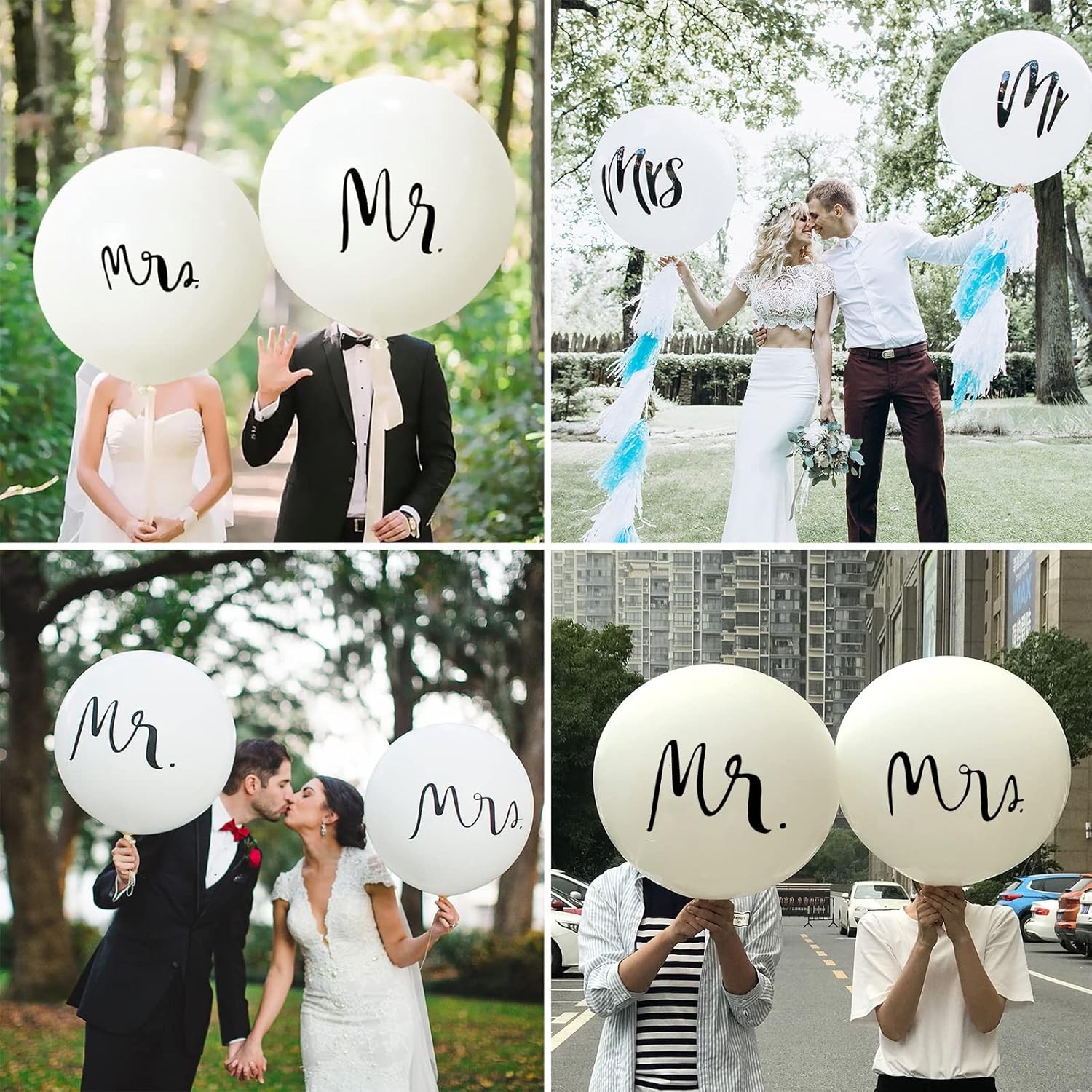 Set 2 Baloane din Latex, Tip Jumbo, Model Mr si Mrs, Tema Nunta, 45 cm, Alb [2]